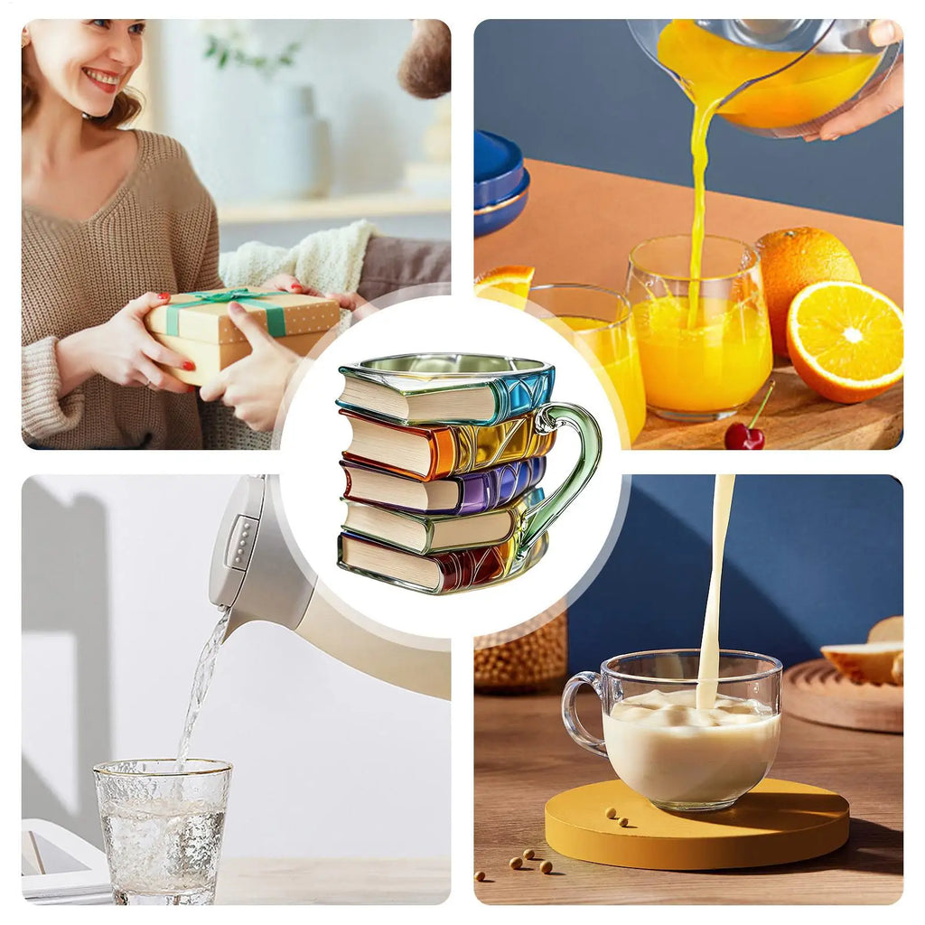 New Painted Book Mug Tea Cups 3D Painted Coffee Cup Book Coffee Mug Unique Colorful Resin Books Stack Coffee Cup Collection Gift Vue