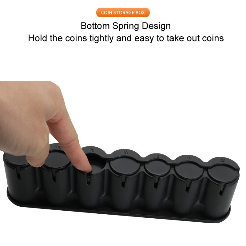 Black 7 Slots Coin Holder Euro Coin Dispenser Sorter Collector Belt Clips Waiter Cashier Driver Small Change Storage Safe Box Vue