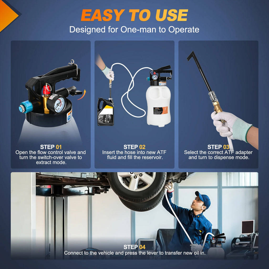 Transmission Fluid Pump Kit 6L Automotive Pneumatic Oil Fluid Extractor ATF Refill Dispenser Transfer Pump with 15 ATF Filler Adapters 1.6 Gal 2 Ways Vacuum Fluid Evacuator Oil Change Tool Set Vue