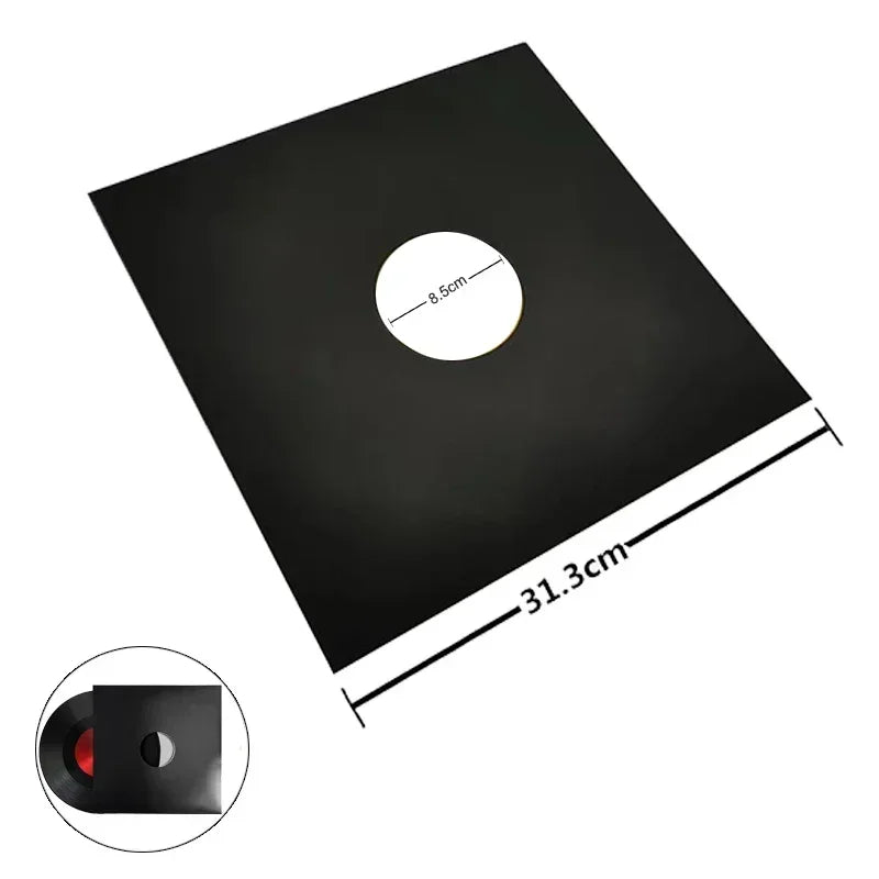 10pcs 12 Inch Vinyl Records Sleeve LP Record Cover Resealable Outer Sleeves Composite Kraft Paper Bag Vinyl Record Storage Bags Vue with hole-black