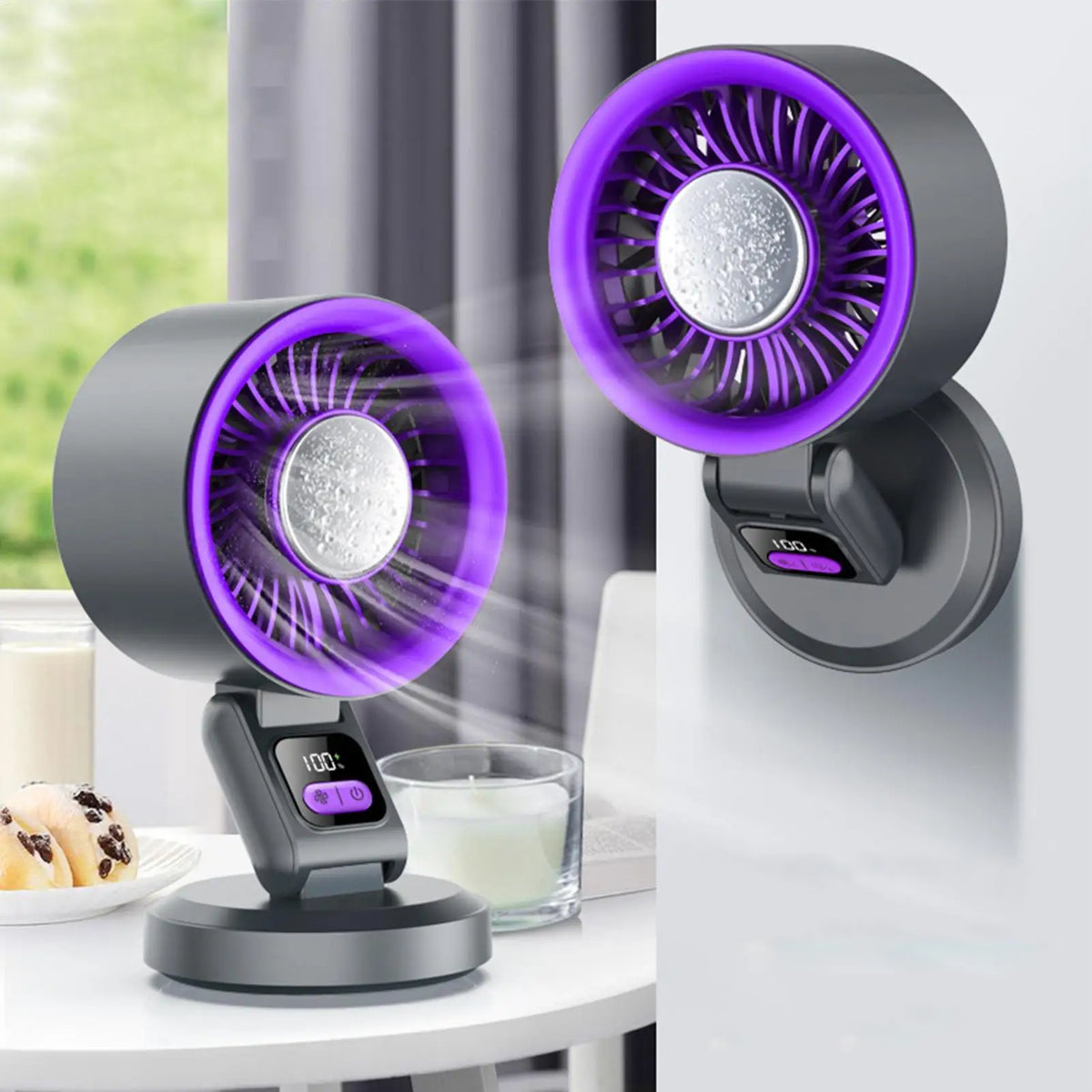 3600mAh Foldable Rechargeable Table Fan 3-Speed Quiet USB Air Cooler with Hook, Portable Desk Fan for Home Office Travel Outdoor Vue A