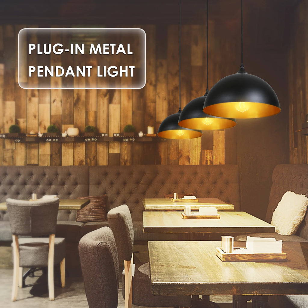 Plug-in Metal Pendants Light Black Lampshades Industrial Hanging Ceiling Lamp with 4.5m/14.76ft Cord On/Off for Living Room Vue