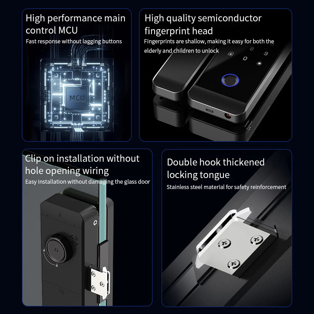 JDS6 TTLOCK APP Sliding Glass/Wood Fingerprint Lock Bluetooth Biometric Electronic Office Password 13.56Mhz RFID Keyless Unlock Vue