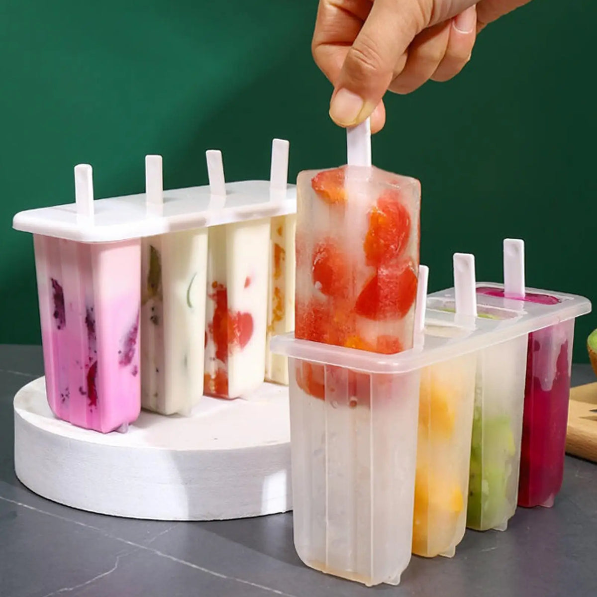 Reusable Ice Pop Maker 4-Cavity Ice Bar Mold Homemade Popsile Mold For Chocolate Yogurt Fruit Gelatin Dessert Cake Baking Tools Vue