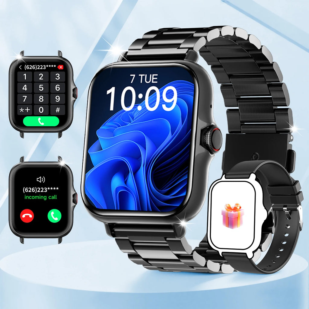 Ultra-Low Power Chip Smartwatch for Andorid/IOS Bluetooth Call Music Control Sports Voice Assistant Metal Body Christmas Gifts Vue Double black