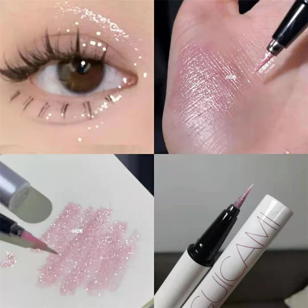 Pink Rose Glitter Eyeshadow Pencil Eyeliner Long-lasting Highlighter Lying Silkworm Pen Cosmetic Makeup Waterproof Liquid Liner Vue 02 Pink Diamond