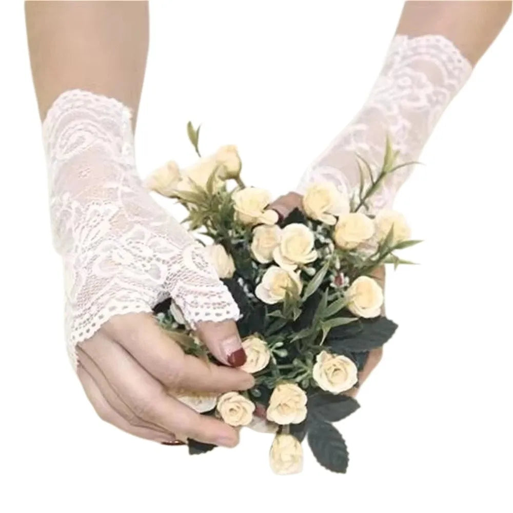 Summer Thin Half-finger Gloves Elasticity UV Protection Mesh Lace
