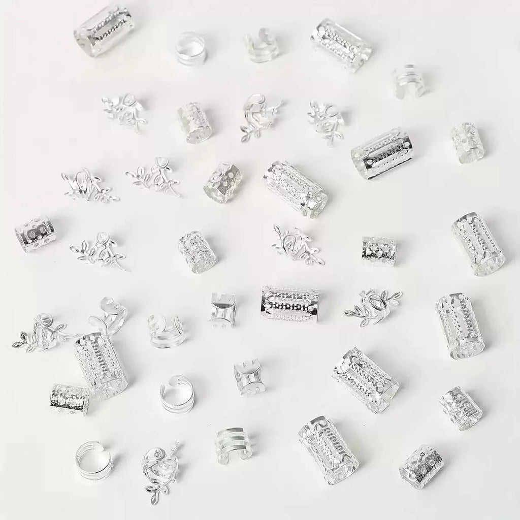 40Pcs Hair Ring Braid Dreadlocks Hole Micro Beads Adjustable Cuff Clip Hip Hop Hair Braid Styling Small Silver Gold Plated Vue