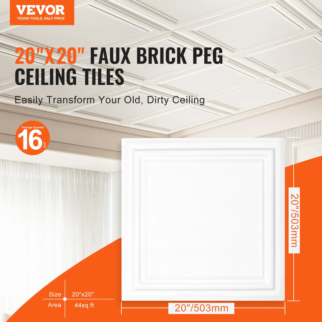 Polystyrene Glue-Up Ceiling Tiles 20x20" – 16 Pack, 44 Sq Ft Glue-Up Ceiling Tiles Vue