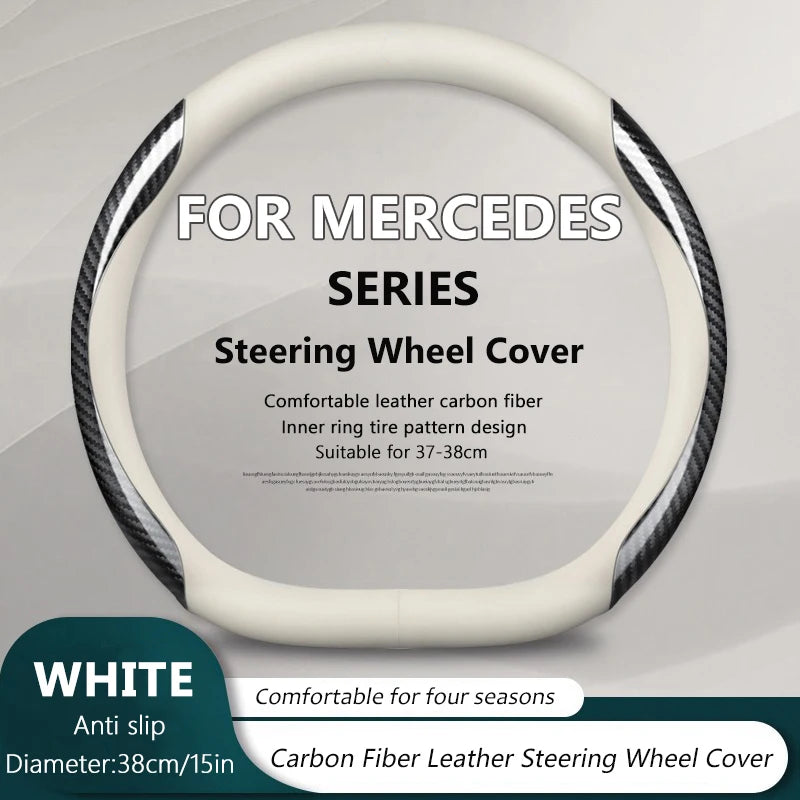 D-Type 38cm Anti-slip Carbon Fiber Car Steering Wheel Cover For Mercedes Benz CLA CLE CLS GLC GLE GLS GLK GLC SLC SLK A B C E G Vue