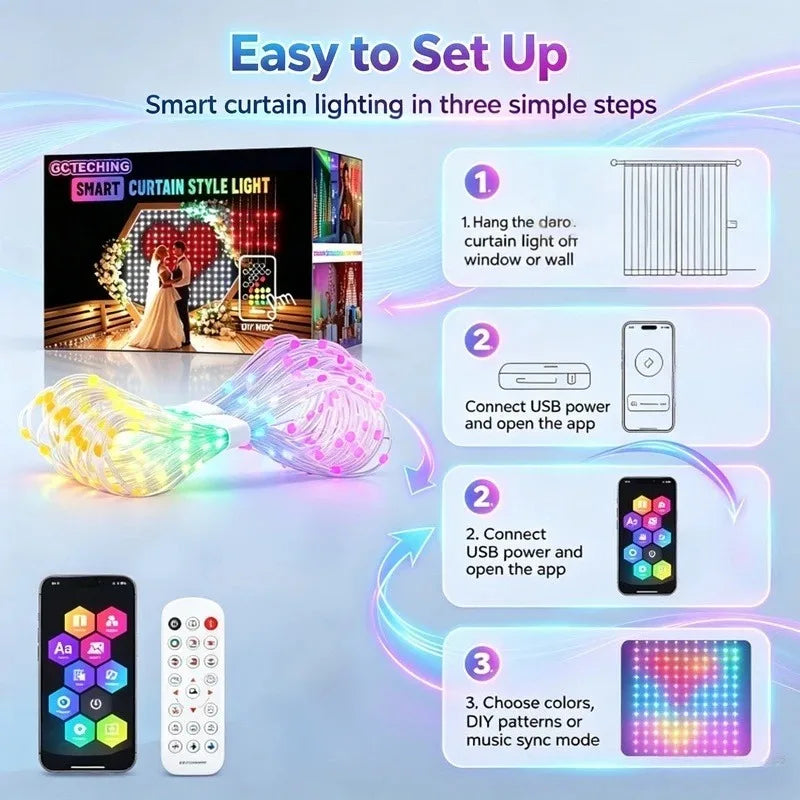 400 LED Smart RGB Fairy Curtain Lights, App Controlled Music Sync for Gaming Room Bedroom Window Decor Vue RGB MULTI 3X3M 400LED