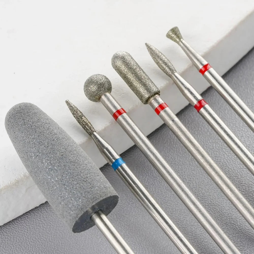 6Pcs/Set Diamond Sand Nail Grinding Drill Bits Reusable Cuticle Polishing Head Electric Manicure Tool for Acrylic Nail Removal Vue set