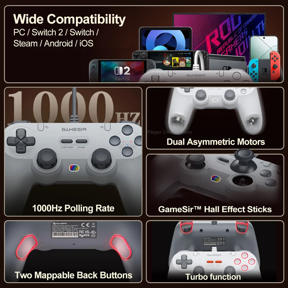 GameSir Retro Gamepads Wired Controller for PC Windows Steam Switch Controle Hall Effect stick 2 Mappable Buttons Tegenaria Lite Vue
