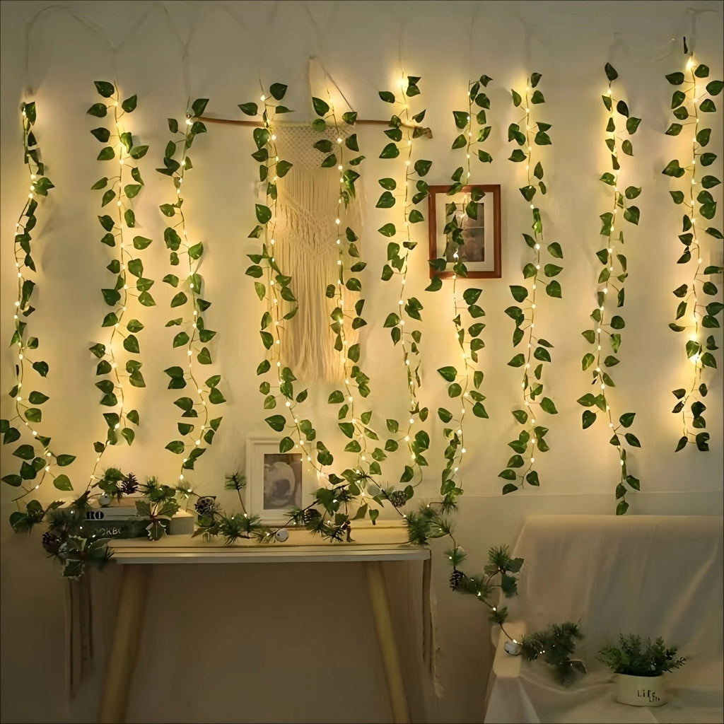 Hanging Pothos Green Vine LED Fairy Lights, Artificial Plant Decor String Lights for Desk Shelf Bedroom Wall Party Indoor Decor Vue