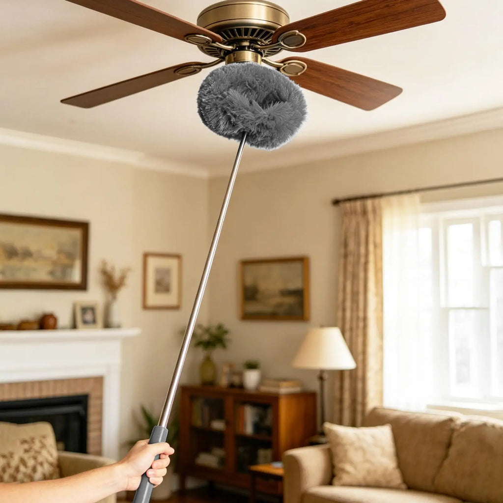High Ceiling Fan Duster Kit W/Extension Pole, Long Reach Cleaning Tool Washable Microfiber Blade Cleaner for Home Bedroom Office Vue