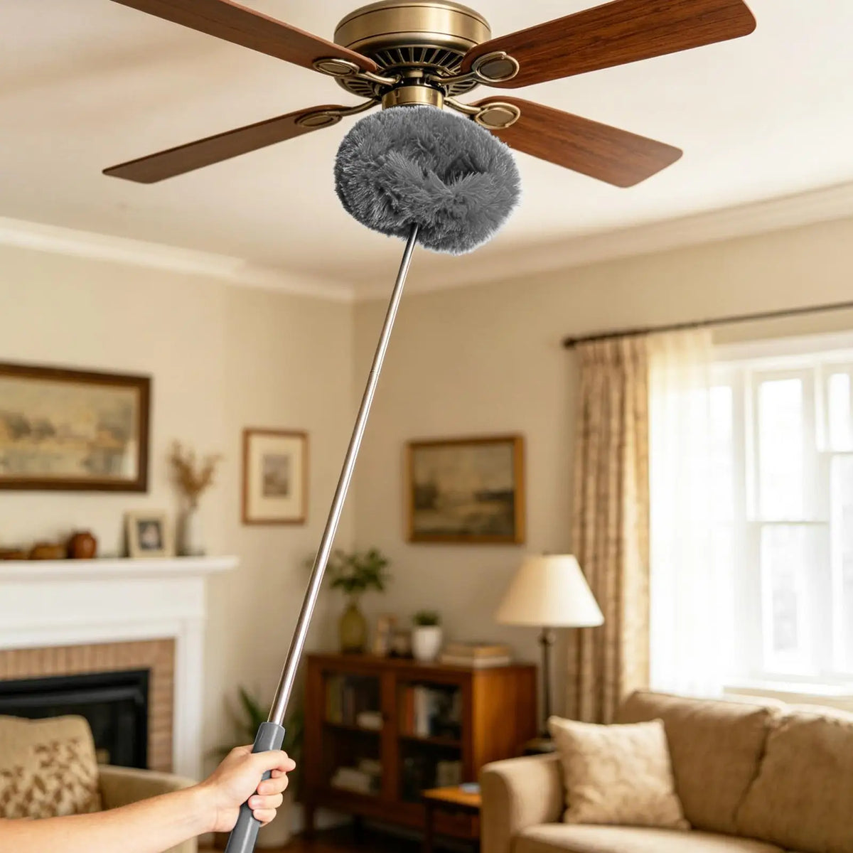 High Ceiling Fan Duster Kit W/Extension Pole, Long Reach Cleaning Tool Washable Microfiber Blade Cleaner for Home Bedroom Office Vue