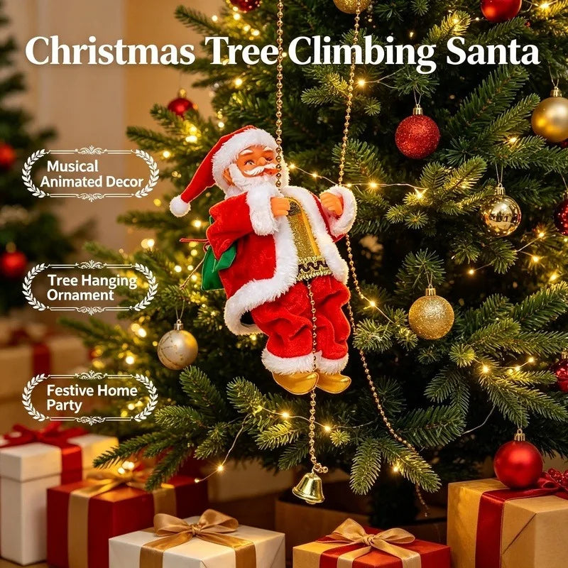 Animated Santa Claus Decoration, Electric Climbing Christmas Figure with Music Function for Home Holiday Decor Vue