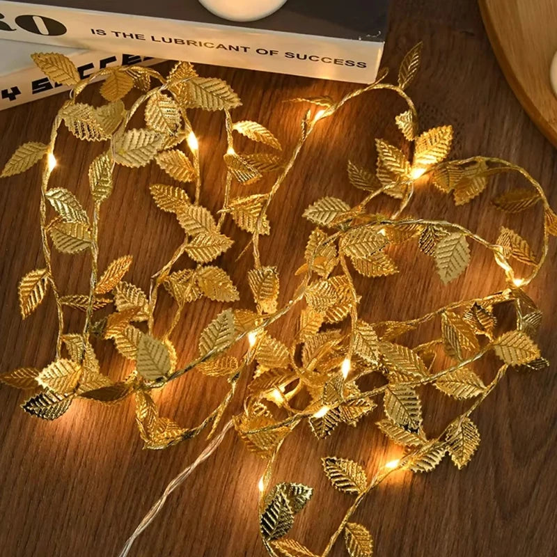 1pc200cM Simulated Golden Leaf Decorative String Lights Weddings Ramadan Holiday Decorative StringLights (Excluding Batteries) Vue