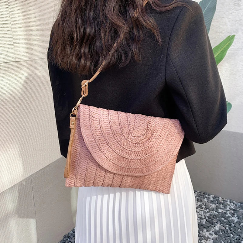 Summer Travel Beach Bag Straw Woven Clutch Fashion Designer Crossbody