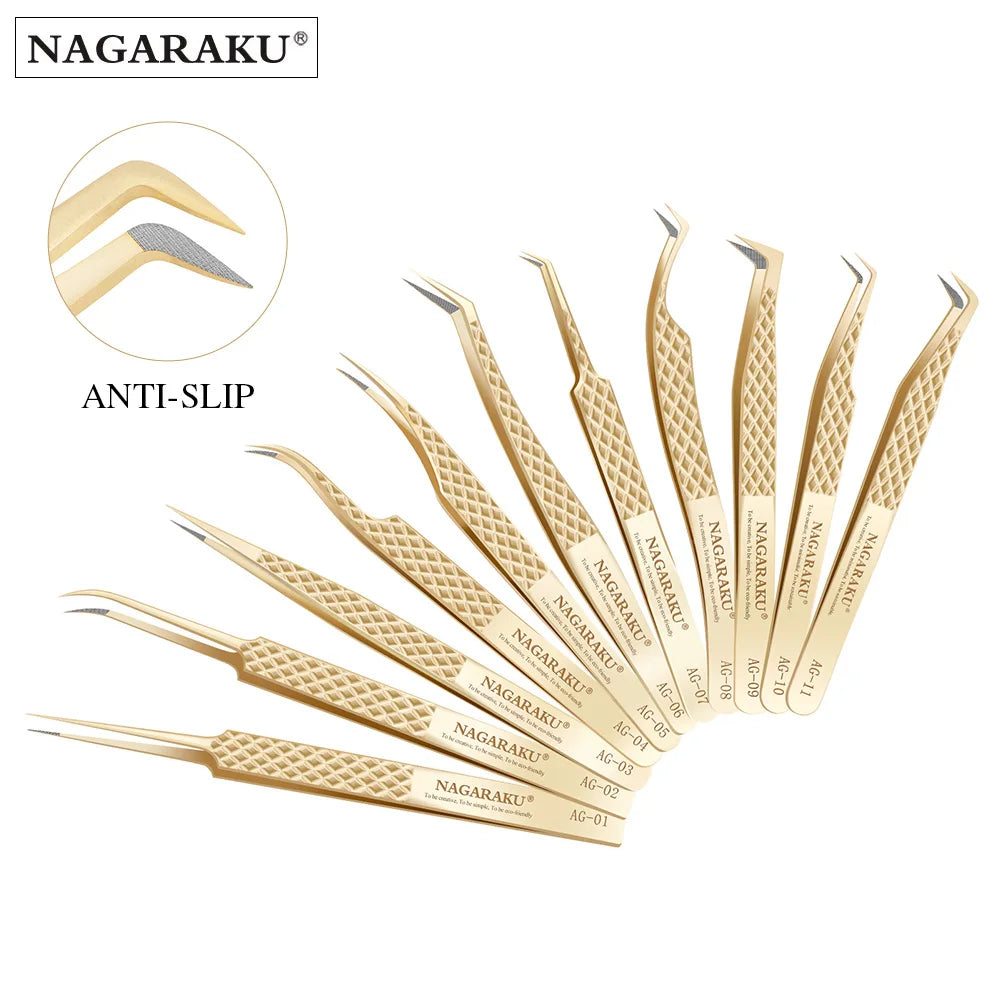 NAGARAKU Precision Fiber Tip Tweezer for Eyelash Extensions Professional Eyelash Tweezers Antistatic Straight Vue