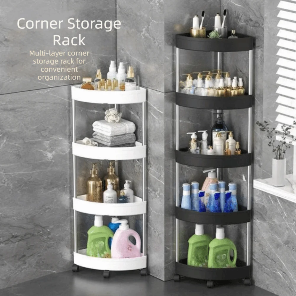 Multi-Tier Corner Storage Rack with Wheels Large Capacity Mobile Storage Rack Space-Saving Detachable Tiers Vue