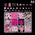 12/15 Grids/Box 3D Nail Art Decoration Kit With Resin Bowknot Pearls Heart & Assorted Shapes Kawaii Nail Charms DIY Manicure Art Vue A5