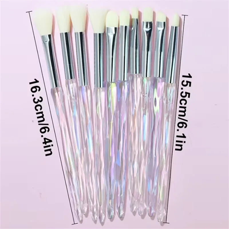 10Pcs Rainbow Crystal Diamond Makeup Brush Set Soft Fluffy Synthetic Eye Shadow Powder Liquid Foundation Comestic Brushes Tools Vue 10pcs