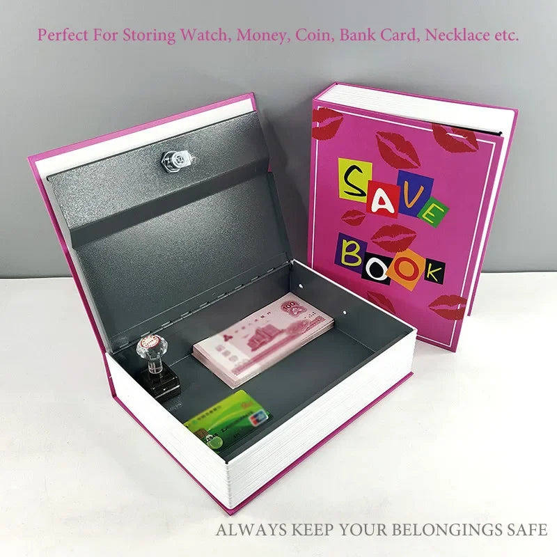 Pink Hidden Book Safe Box Code/Key Lock Steel Simulation Book Money Cash Organizer Box Piggy Bank Home Office Storage Stash Box Vue