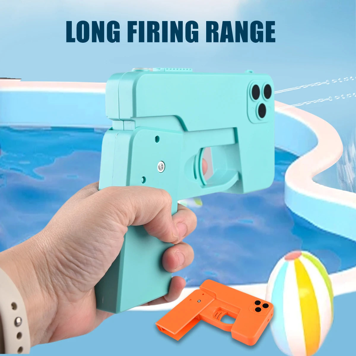Folding Water Gun Toy, Simulate Shape of Mobile Phone Long Firing Range Outdoor Beach Bathroom Pool Play Water Gifts for Kids Vue