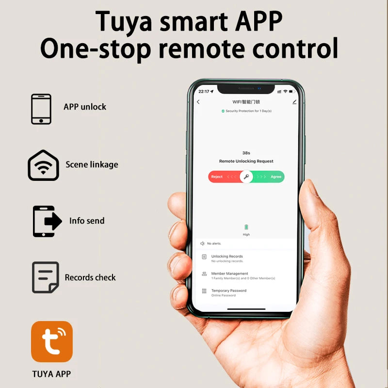 Smart Door Handle Fingerprint Password Digital Lock Tuya App Keyless Entry for Doors Smart Electronic Lock Vue