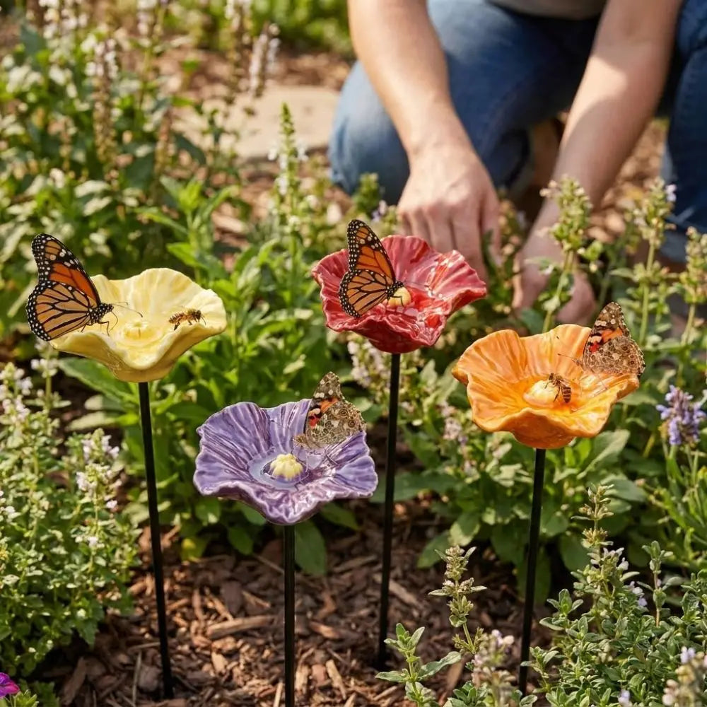 Resin Flower Bee Water Feeder Handcrafted Rust-resistant Butterfly Watering Station Ground Insert UV Resistant Vue