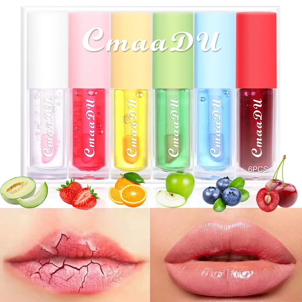 6 packs Fruit Color Changing Lip Glaze moisturizes, brightening, protects lips and fade lip lines lip gloss Vue 23932-set