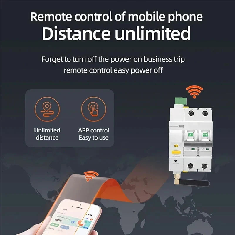 Tuya Wifi Smart Circuit Breaker Remote Control Short Circuit Protection Timed Switch With Auto Reclosing Function AC230V 2P 63A Vue