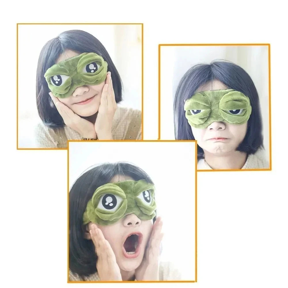 3D Cartoon Frog Sleep Mask Soft Light Blocking Eyeshade Portable Travel Office Blindfold Comfort Sleeping Aid for Men Women Vue