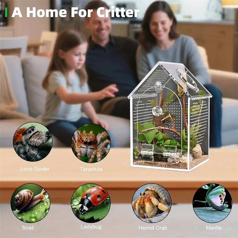 Transparent Acrylic House Insect Habitat Box Waterproof Sealed Reptile Feeding Terrarium For Kids Hobbyist Lab Science Gift Vue