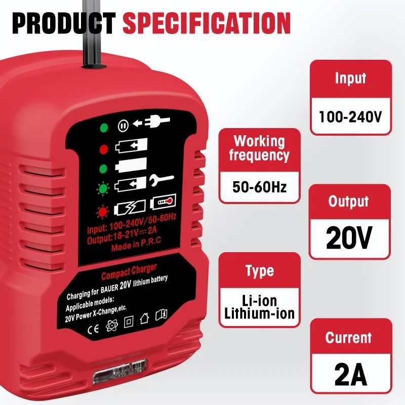 Portable Battery Charger Wireless Power Tool Spot Charger Compatible for Bauer 20V Lithium Batteries Mini Fast Charger US Plug Vue