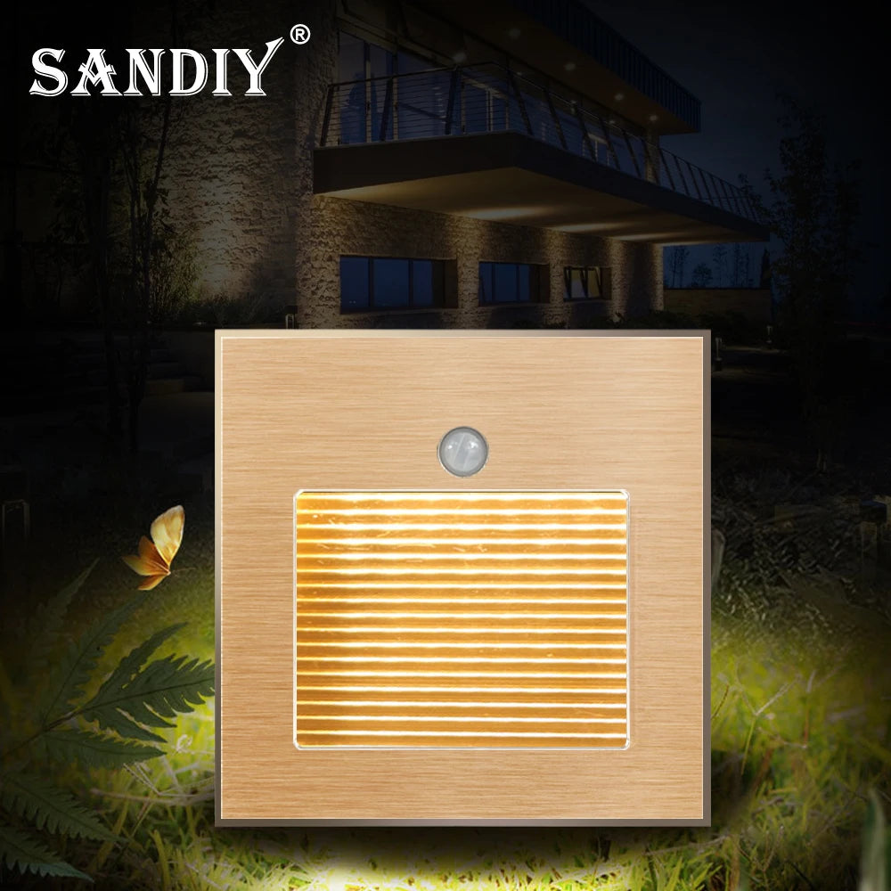 SANDIY 3W Recessed LED Wall Lamp PIR Motion Sensor Step Light Recessed LED Wall Lamp Vue