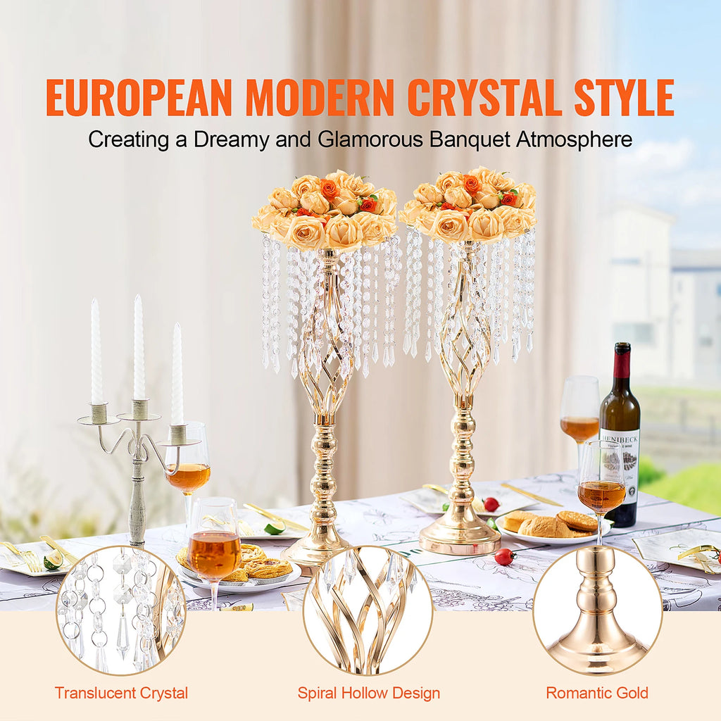 SucceBuy Tall Crystal Wedding Flower Stand Metal Wedding Centerpiece Vase Gold Flower Holders Floral Display Rack for Wedding Vue
