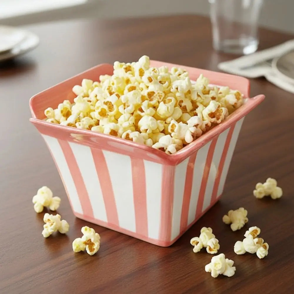 Decorative Ceramic French Fries Bowl Striped Pattern Heat-resistant Snack Bucket Cartoon Square Bowl Popcorn Maker Restaurant Vue
