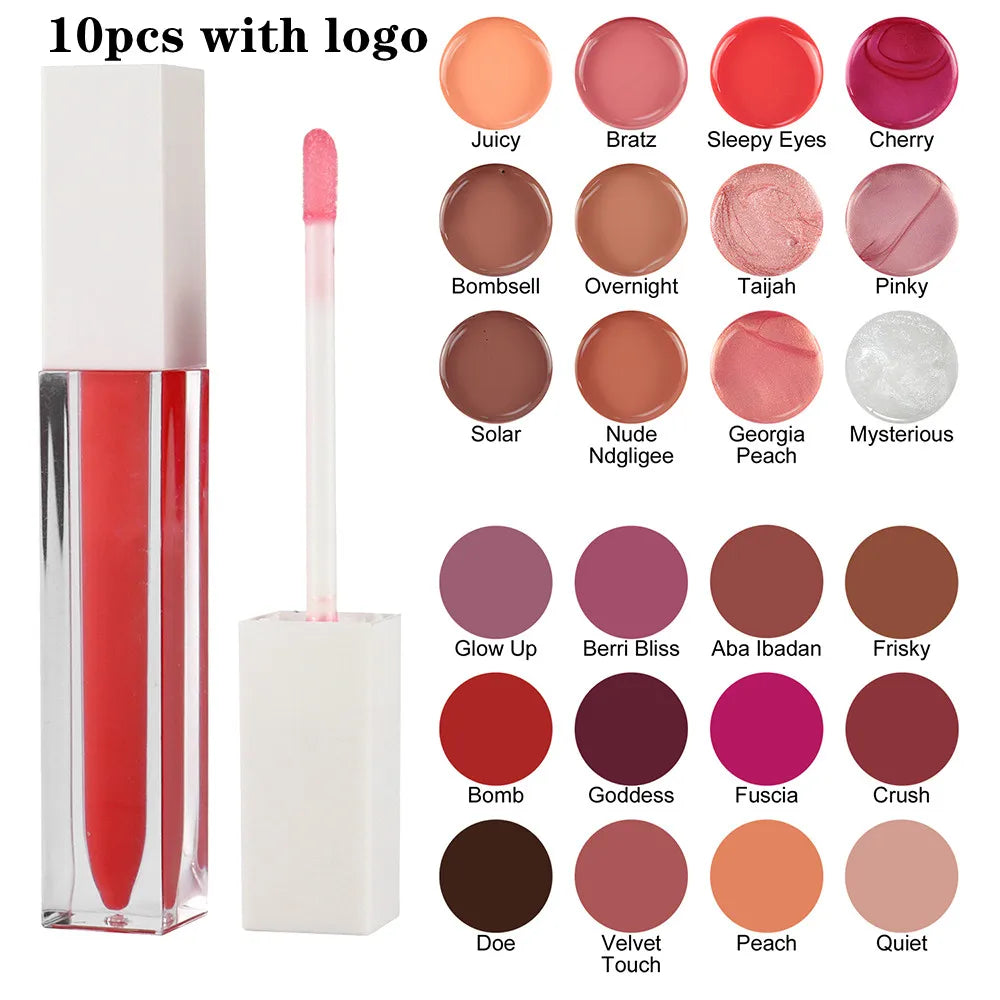 Lip Gloss Wholesale Vegan Waterproof Plumping Glitter Custom Logo Lip Plumper Glossy Vendor Pink Lipgloss Private Label Vue 10pcs with logo