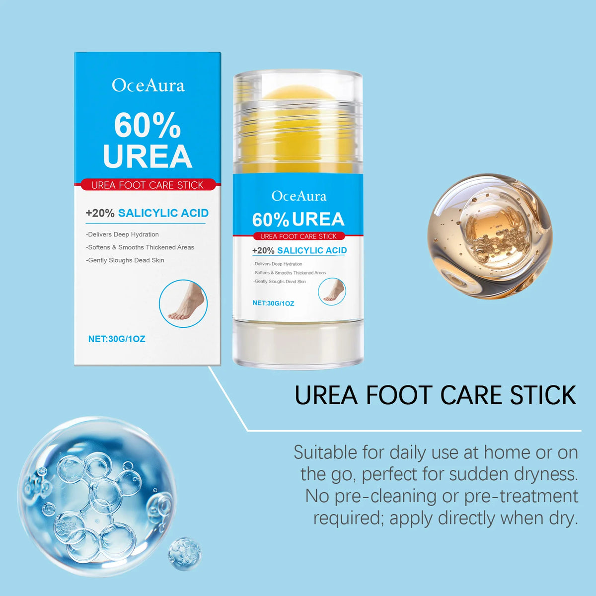 Foot Moisturizing Care Stick - Gentle Cleansing for Feet & Heels, Eliminates Odors, Refreshing & Moisturizing Vue