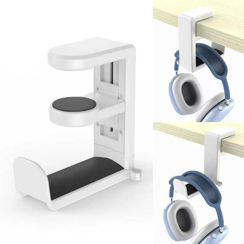 360 Rotation Headphone Hook Holder Gaming Headset Stand PC Adjustable Headphone Bracket Desk Hanger with Cable Clip Universal Vue White