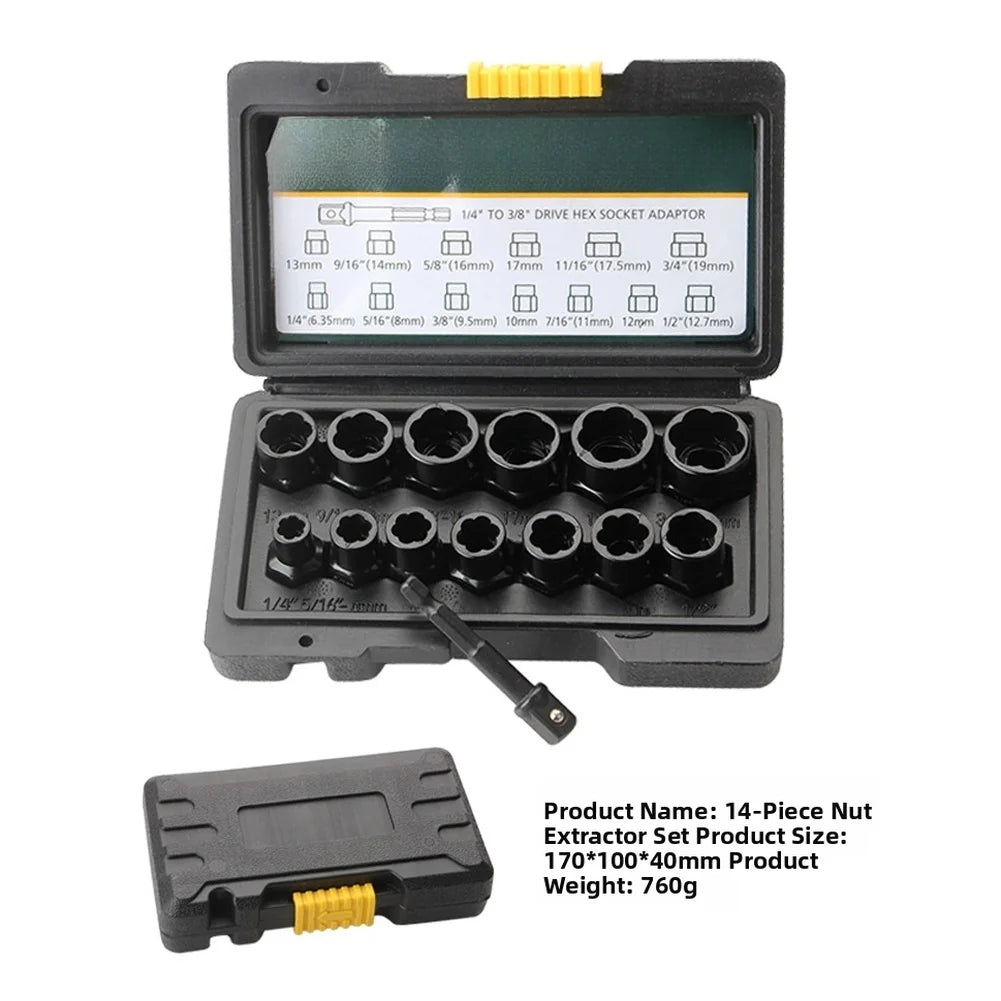 14-Piece Nut & Bolt Extractor Set – Stripped Screw Remover Kit Bolt Extractor Set Vue