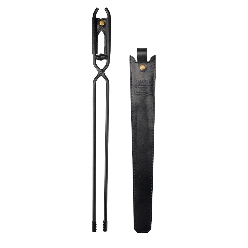 Carbon Steel Fire Poker Tongs with Leather Cover | BBQ & Camping Fire Poker Tongs Vue Small Black China Mainland