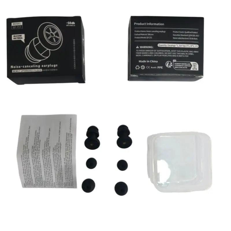 Reusable Silicone Earplugs Strong Sound Insulation Multiple Sizes Ear Vue Black