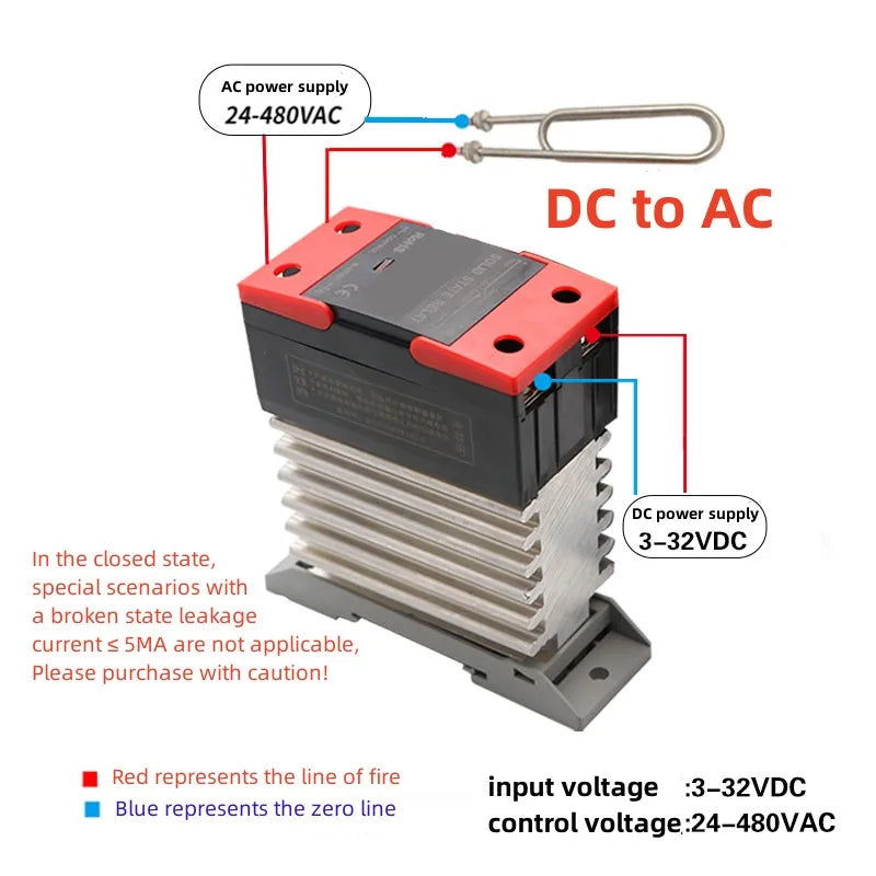 SSR 10A 25A 40A 60A 80A 100A 120A DD DA AA Din Rail Mount Solid State Relay AC DC Control DC AC Single Phase With Heat Sink Vue DC Control AC 10A