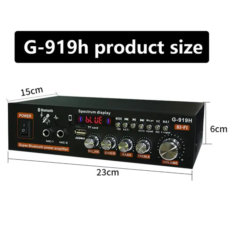 G919H 1000W Home Car Power Amplifiers 2 Channel Bluetooth Surround Sound FM USB Remote Control Mini HIFI Digital Stereo Amp Vue
