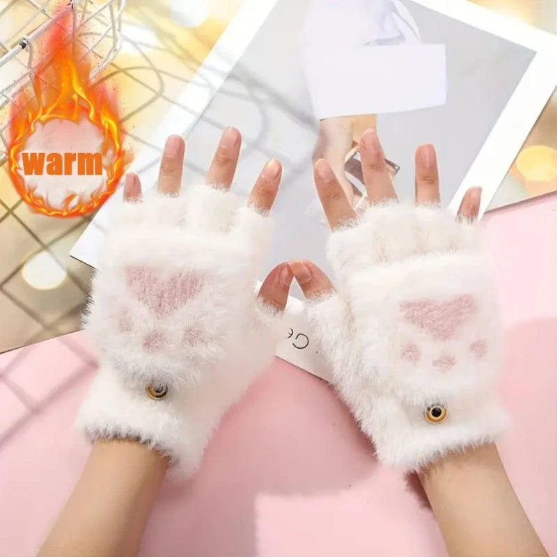 1-10Pairs Womens Winter Convertible Gloves Thick Knitted Fleece Lined Fingerless Mittens for Cycling School Vue