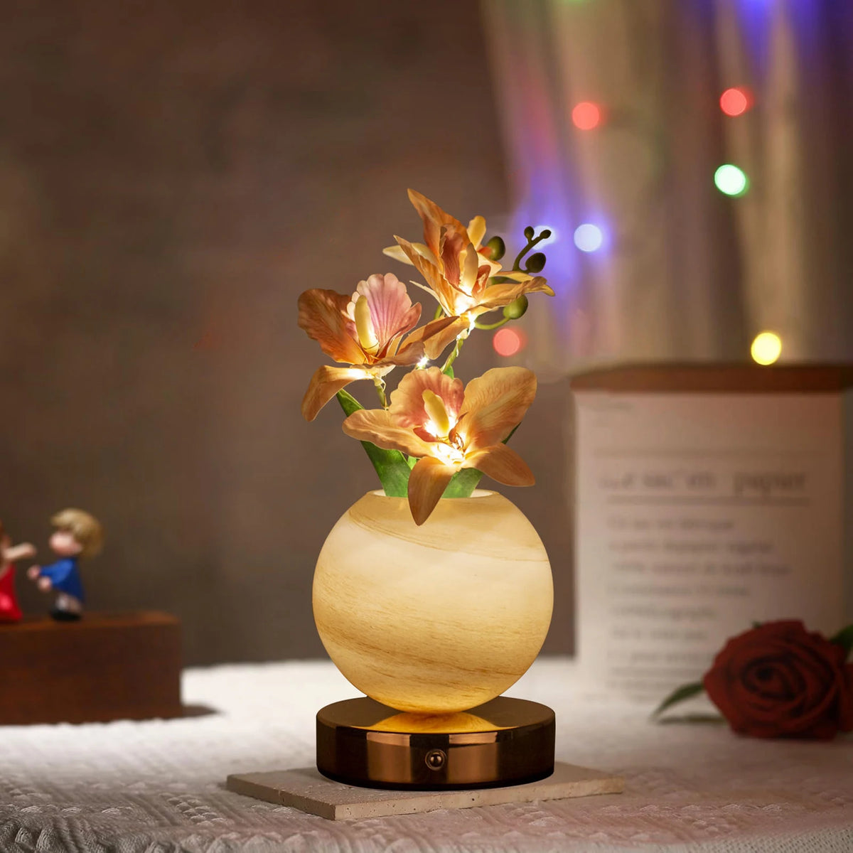 Flower Table Lamp 3-Color Touch Dimming LED USB Rechargeable Decorative Table Lamp Vue
