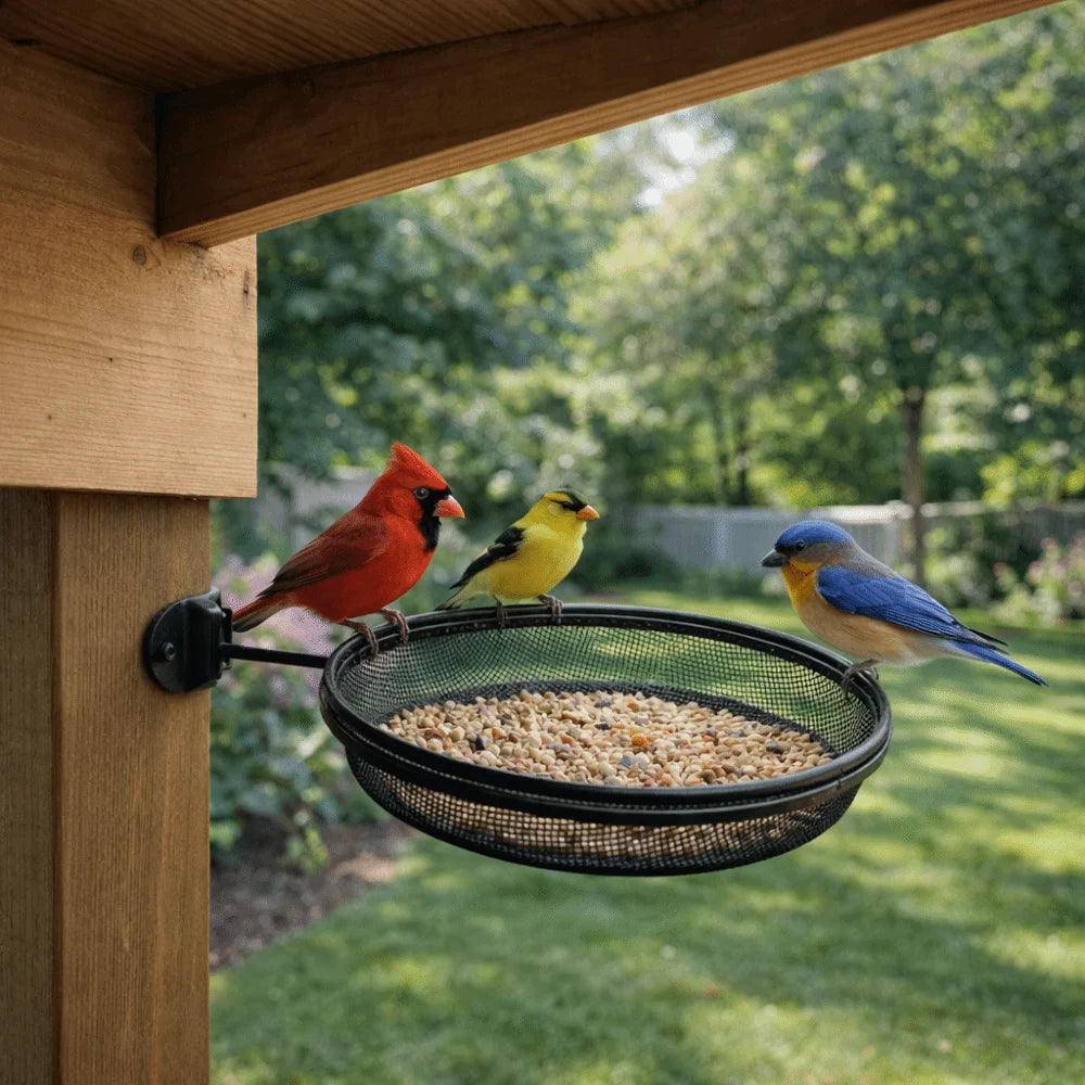 Wall Mounted Outdoor Bird Feeder Detachable Metal Mesh Bird Feeding Tray Round Large Capacity Feeding Station Balcony Vue